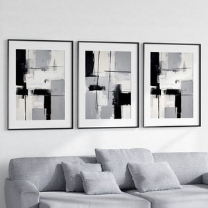 Grey, Black and White Abstract Wall Art - Set of 3 - Modern, Contemporary, Home Decor, Print, Printable, Instant Download