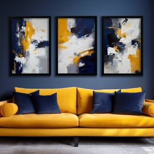 Navy Blue, Mustard Yellow, White and Grey Abstract Wall Art - Modern, Contemporary, Home Decor, Print, Poster, Printable, Instant Download