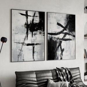 Monochrome schwarz weiß Abstrakte Wand Kunst - Set von 2 - Modern, Zeitgenössisch, Home Decor, Print, Poster, bedruckbar, Instant Download