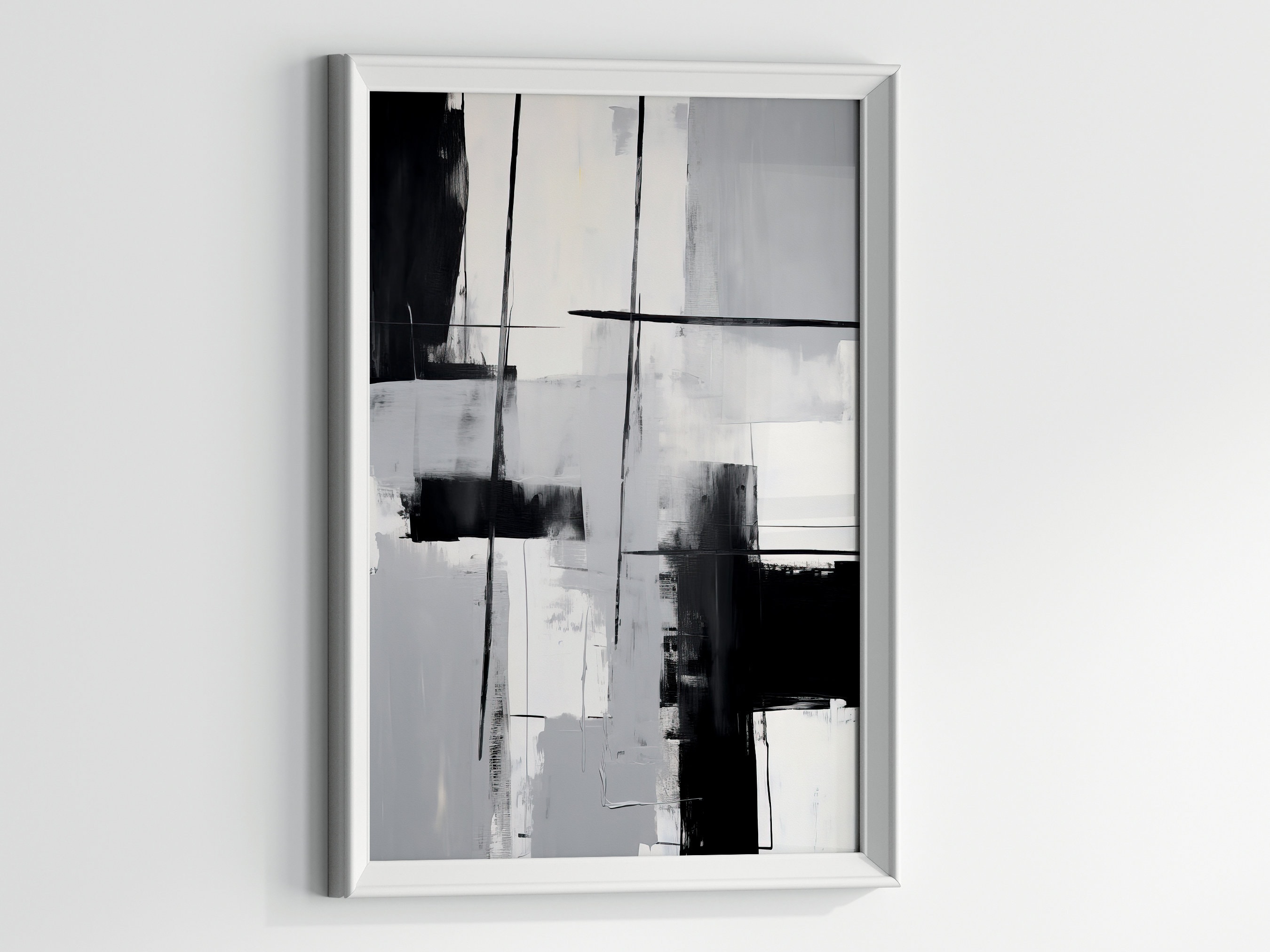 Grey, Black and White Abstract Wall Art - Set of 3 - Modern ...