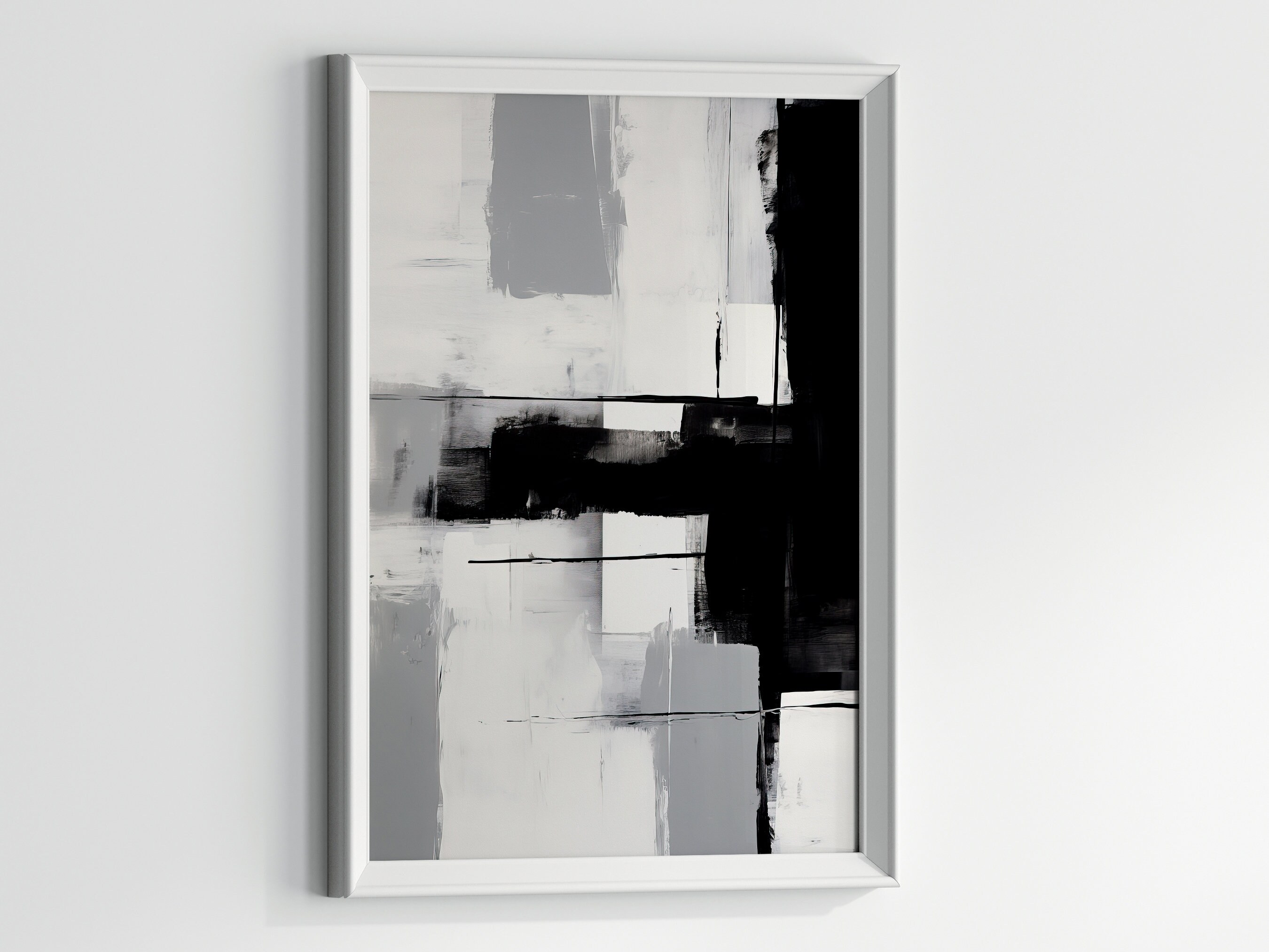 Grey, Black and White Abstract Wall Art - Set of 3 - Modern ...