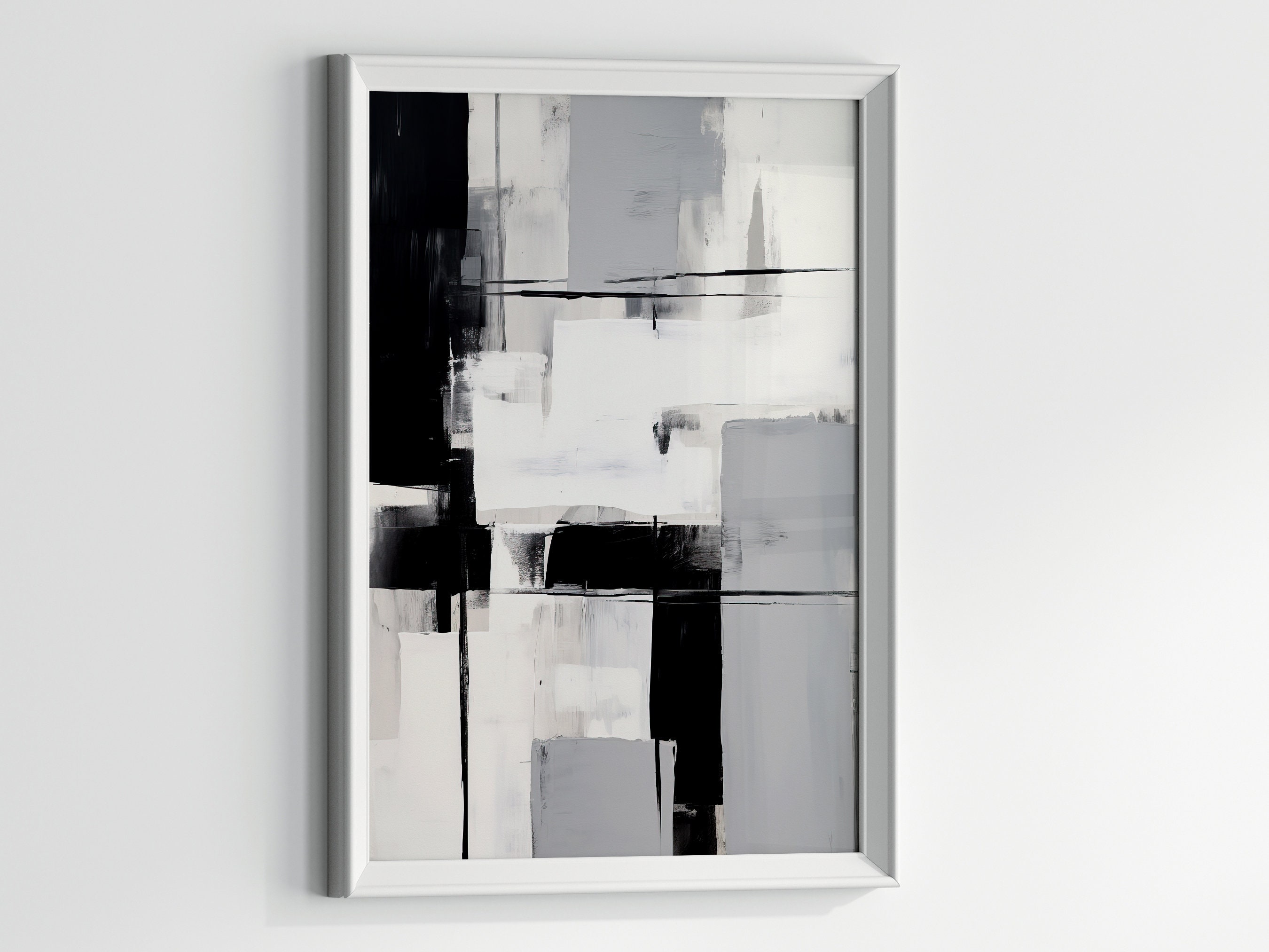 Grey, Black and White Abstract Wall Art - Set of 3 - Modern ...