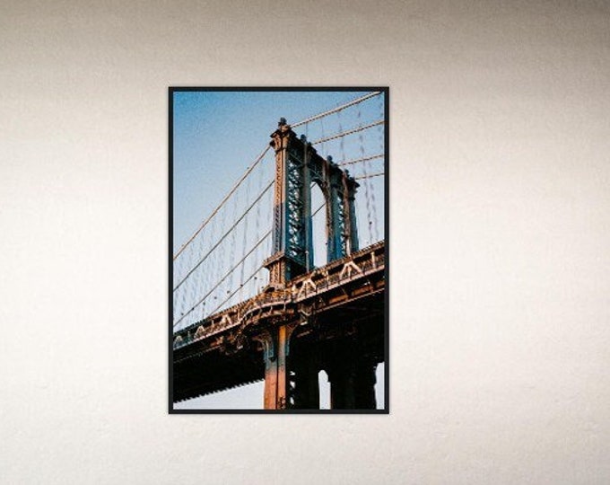 Brooklyn Bridge Photo Gift, Framed Poster, Urban Wall Decor, New York City Photo Print, Grainy Photo Of Brooklyn Bridge