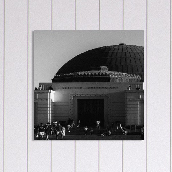 De Griffith Observatory Foto, Zwart-Wit Los Angeles Fotografie, USA Travel Gift, Observatory Photo Poster, Square Unframed Print