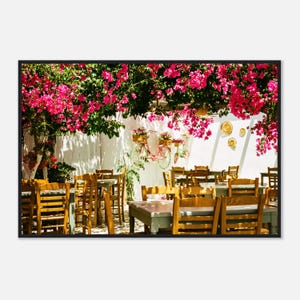 Greek Taverna in Antiparos, Greece - Framed Photography Print - Home Decor - Summer Wall Decor - Floral Print - Film Photo - Europe Gift
