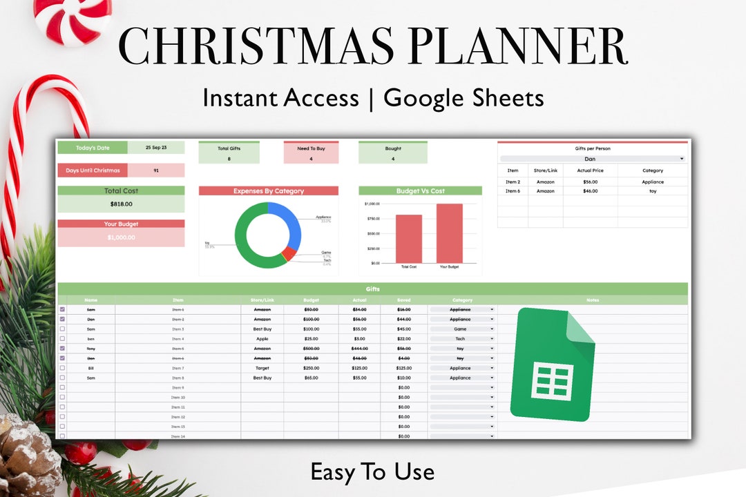 Christmas Planner Spreadsheet Template Google Sheets Gift Tracker Christmas Planner Spreadsheet Template Google Sheets Gift Tracker