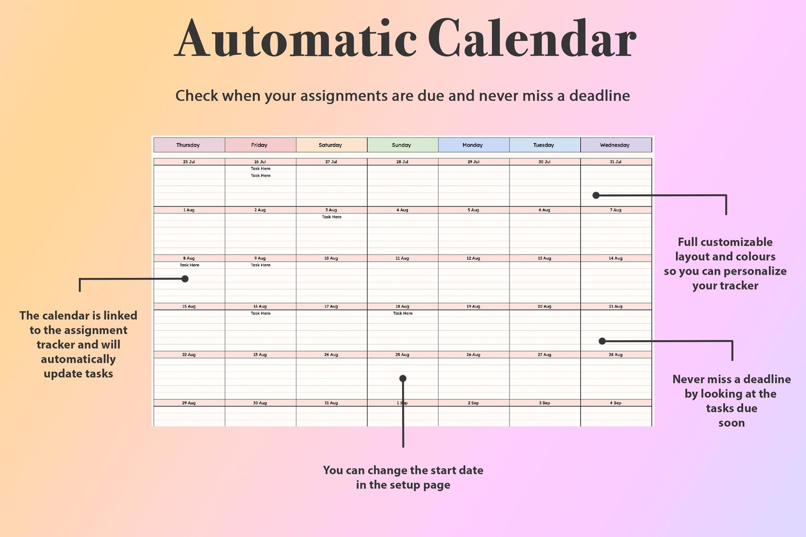 Assignment Tracker Google Sheets Academic Student Planner Spreadsheet ...