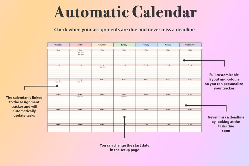 Assignment Tracker Google Sheets Academic Student Planner Spreadsheet ...