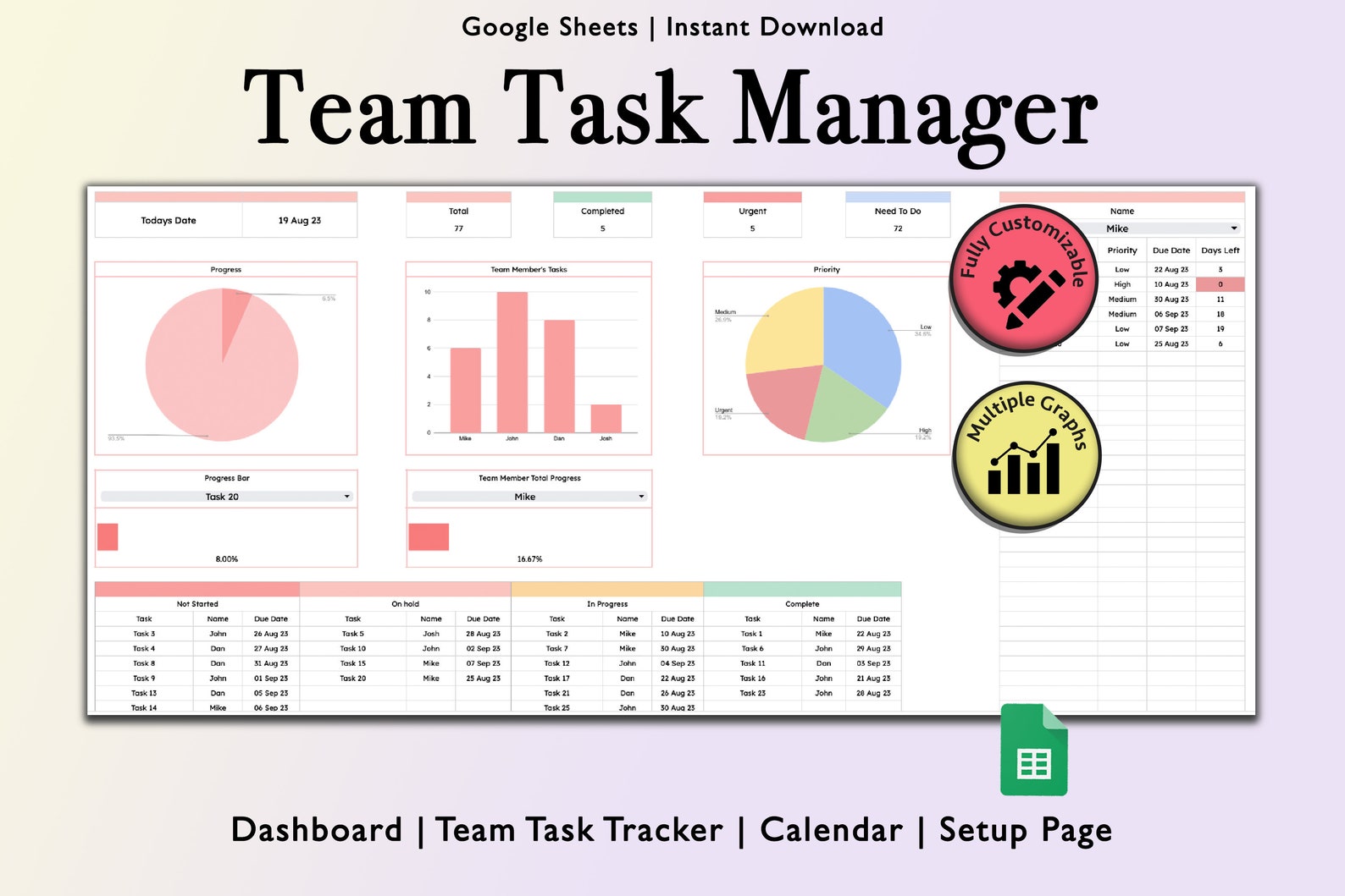 Team Task Tracker Spreadsheet Google Sheets To Do List Planner Manager