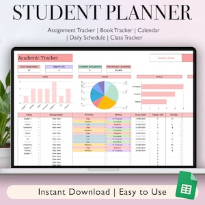Student Planner Google Sheets Academic Planner Template Assignment Tracker College Planner Spreadsheet Study planner Homework planner Sheet