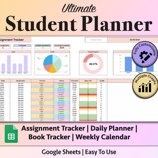 High School Student Planner Google Sheet - Etsy