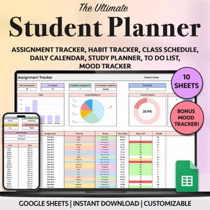 Student Planner Google Sheets Study Planner Student Assignment Tracker Template University planner College Tracker Spreadsheet