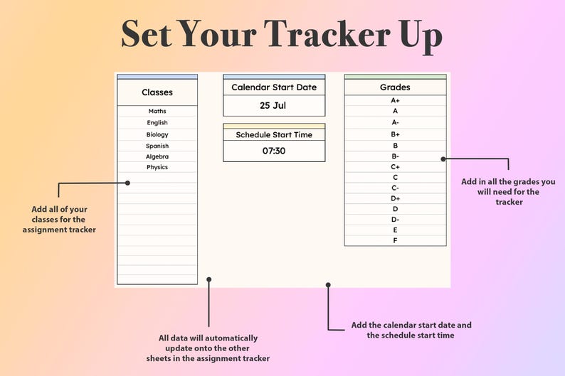 Assignment Tracker Google Sheets Academic Student Planner Spreadsheet ...