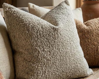Cream Boucle Neutral Textured Throw Pillow, Modern Minimal Sofa Cushion, Scandinavian Home Decor Accent