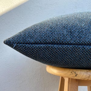 Navy Blue Basketweave Linen Pillow Cover, Woven Lumbar Throw Cushion for Sofa or Couch, Modern Euro Sham for Bed, Gift for Home Decor Lovers