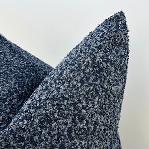 Boucle Navy Blue Pillow Cover, Teddy Textured Pillow, Blue Euro Pillow Sham, Boho Blue Accent Pillow, Designer Tweed Lumbar, Custom Pillow