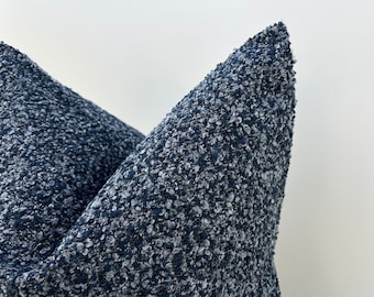 Navy Blue Boucle Pillow Cover, Custom Lumbar Cushion for Sofa or Bed Euro Sham, 11 Color Options