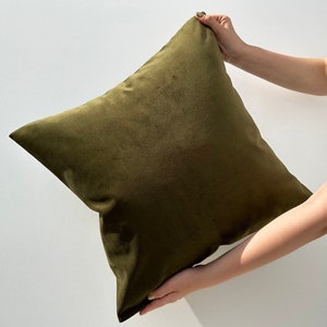 Olive Green Velvet Pillow Cover: Moss Green Bedroom Cushion | All Duties Paid USA
