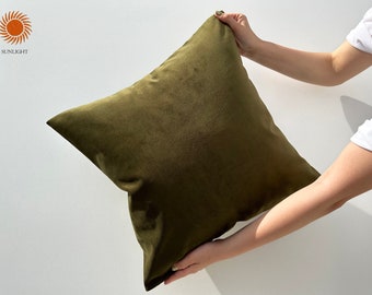 Designer Olive Green Neutral Velvet Pillow Cover, Moss Green