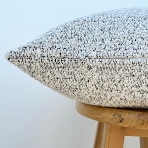 White Black Boucle Pillow Cover, Fluffy Textured Cushion Cover, White Euro Sham, Lumbar Pillow for Bed, Neutral White Cushion | Custom Size
