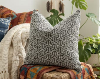 Geometric Linen Pillow Cover: Black and White Boho Decor | All Duties Paid USA