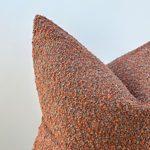 Burnt Orange Boucle Pillow Cover, Rust Couch Cushion, King Euro Sham, Textured Rust Grey Boucle Fall Lumbar Decor, Custom Throw Pillow Gift