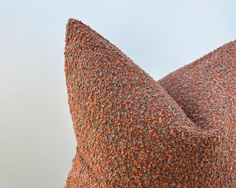 Custom Boucle Pillow Cover – Burnt Orange Cushion in 11 Color Options for Sofa or Bed