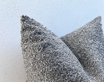 Gray Boucle Pillow Cover, Modern Euro Sham or Lumbar Cushion - 11 Color Options
