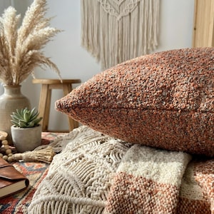 Rust Boucle Pillow Cover, Terracotta Textured Cushion, Burnt Orange Woven Pillow, Earth Tone Decor