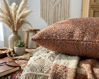 Rust Boucle Pillow Cover, Terracotta Textured Cushion, Burnt Orange Woven Pillow, Earth Tone Decor