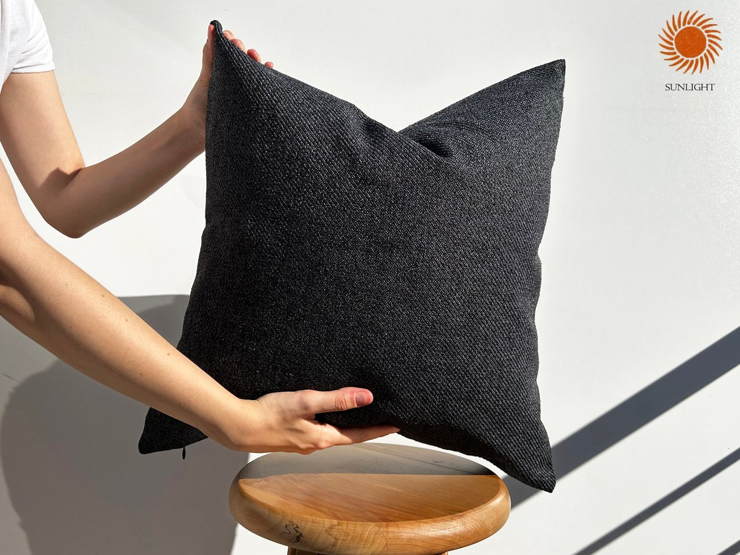 Charcoal Linen Pillow Cover, Black Euro Pillow Sham 24x24, Linen Lumbar