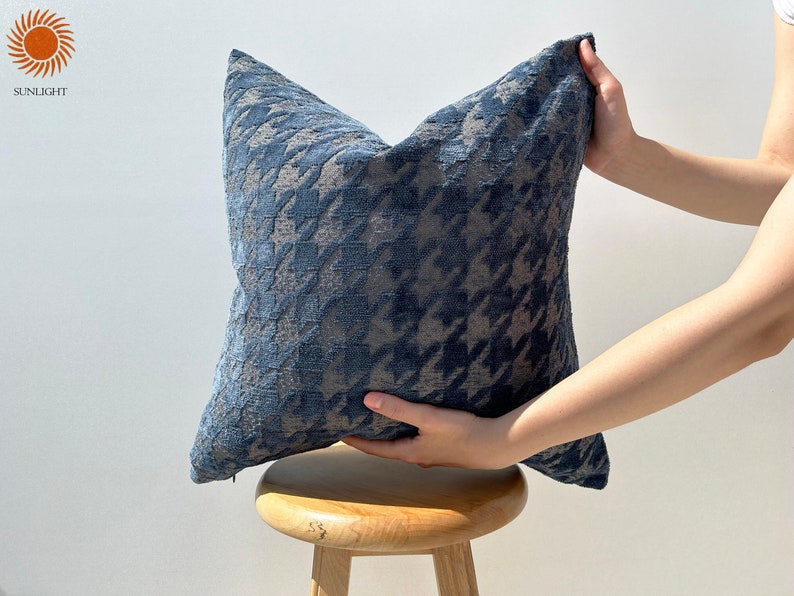 Dusty Blue Throw Pillow Cover Blue and Gray Houndstooth Etsy