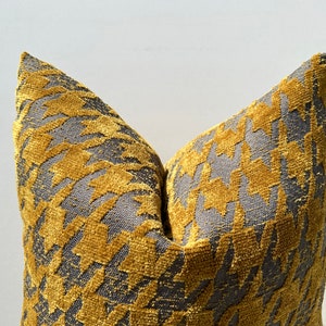 Housse de coussin pied-de-poule moutarde, Coussin moderne jaune gris | Droits payés Etats-Unis