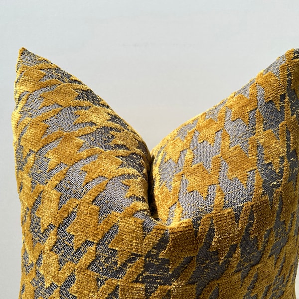 Mustard and Gray Textured Luxury Pillow Cover, Mustard Yellow Lumbar Pillow Cover, Gold Euro Sham, Aesthetic Cushion Cover | Custom Size