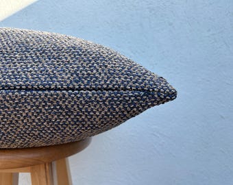 Textured Blue Brown Woven Pillow Cover, Modern Neutral Cushion for Sofa or Bed | All Duties Paid USA