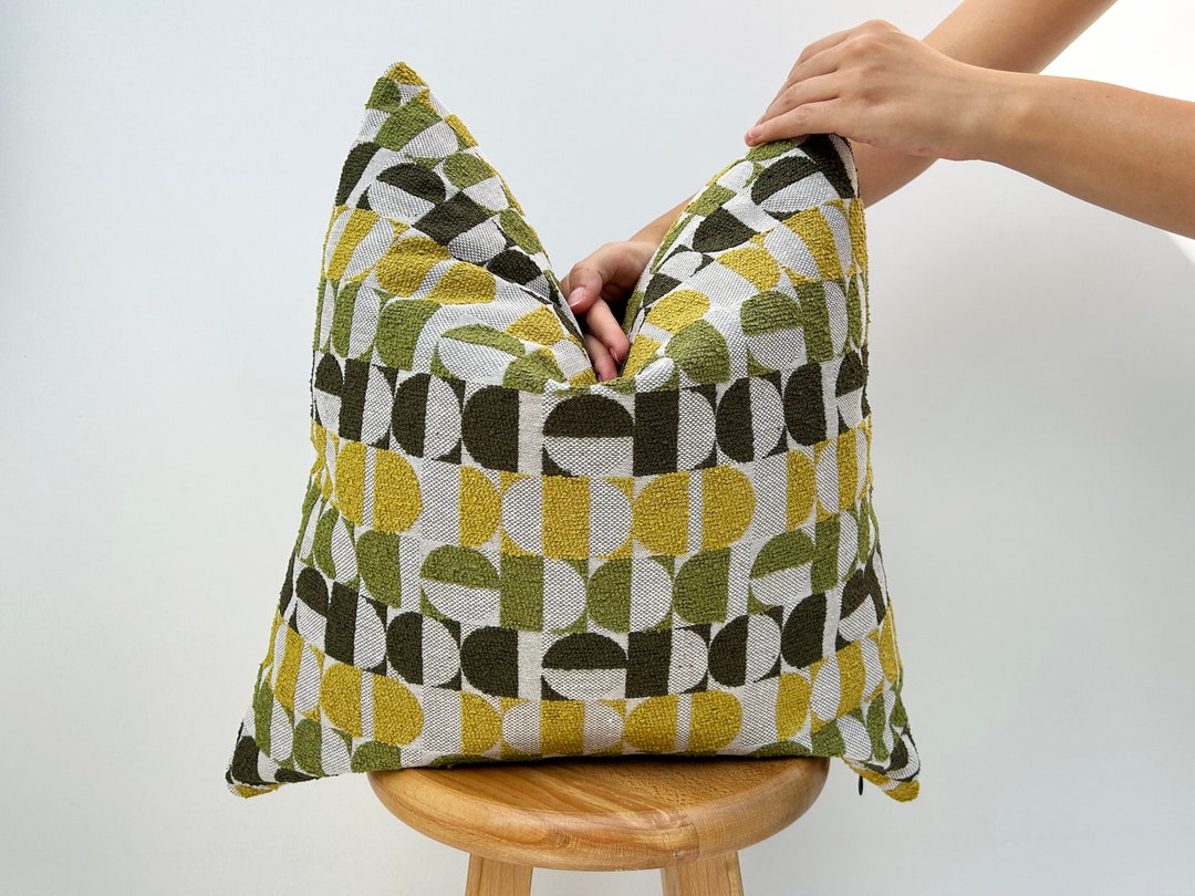 Woven Green Yellow Pillow Cover, Olive Green and Mustard Textured