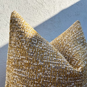 Mustard Yellow - White Decorative Pillow Cover, Euro Sham or Lumbar Cushion, Modern Woven Boucle Accent Throw Pillow Sofa, Bed, Living Room