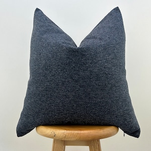 Blue Linen Throw Pillow Cover: Navy Euro Sham, Decorative Cushion for Sofa or Couch