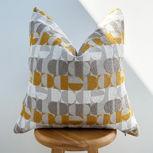 Unique Design Grey Mustard Yellow White Boho Pillow Cover, Textured Throw Pillow Cover, Modern Couch Pillow, Housewarming Gift | Custom Size