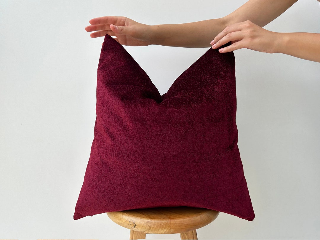 Burgundy Luxury Solid Throw Pillow Cover Bright and Soft Fabric, Burgundy Decorative Pillow for