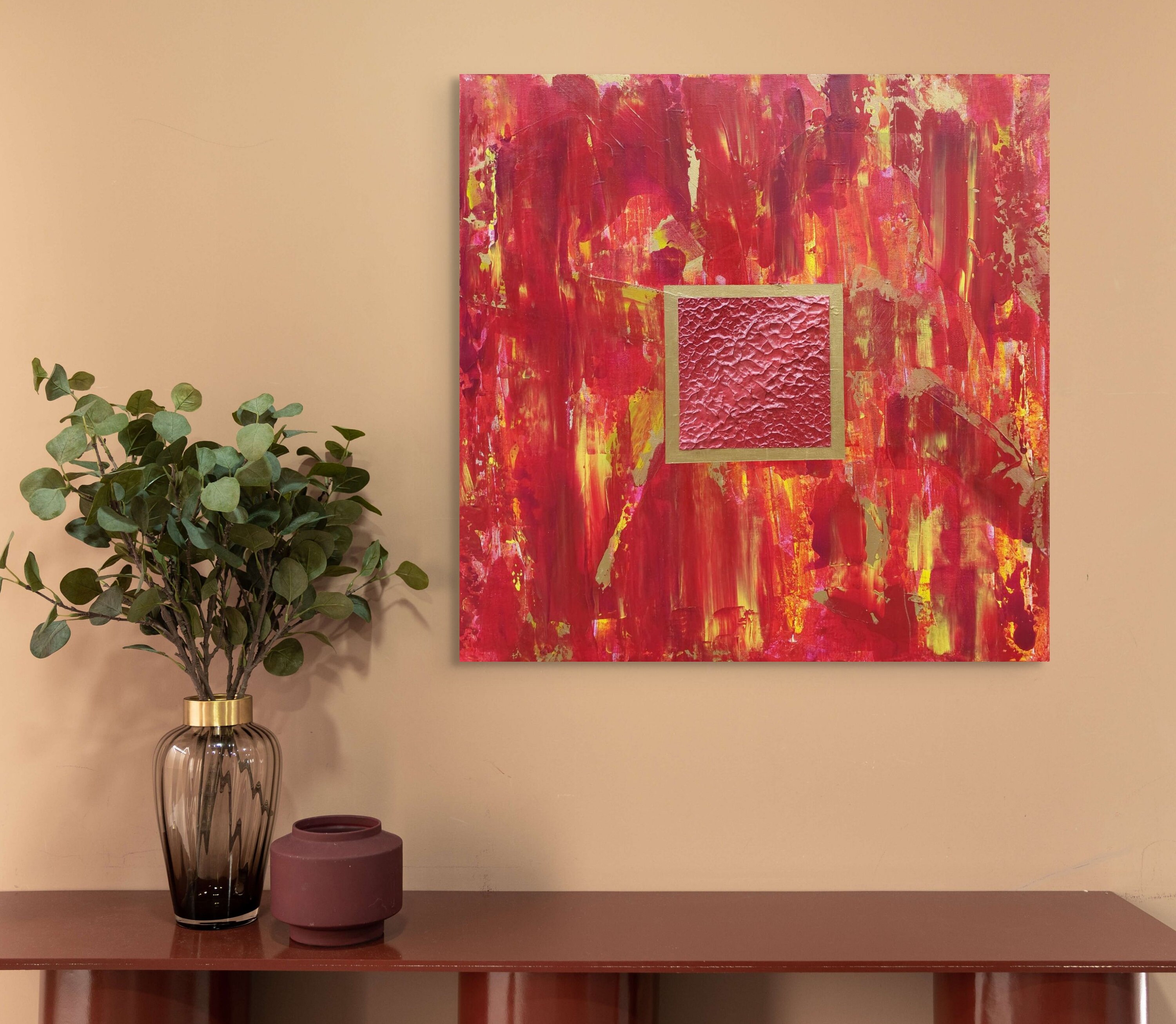Original Textured Abstract Painting Red Home Decor Art Red Canvas ...