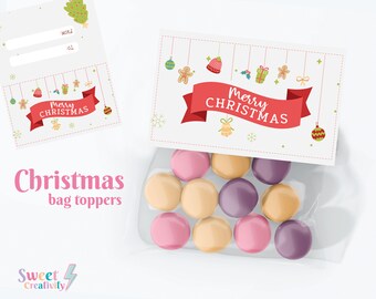 Printable Merry Christmas bag toppers | cute Christmas cookie toppers, Cute christmas candy toppers | instant download