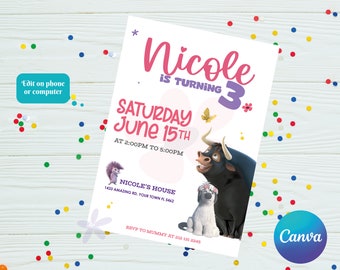 Ferdinand Invitation | Kids invitation | Digital Party Invite | Modern Birthday Template Printable | Editable in Canva