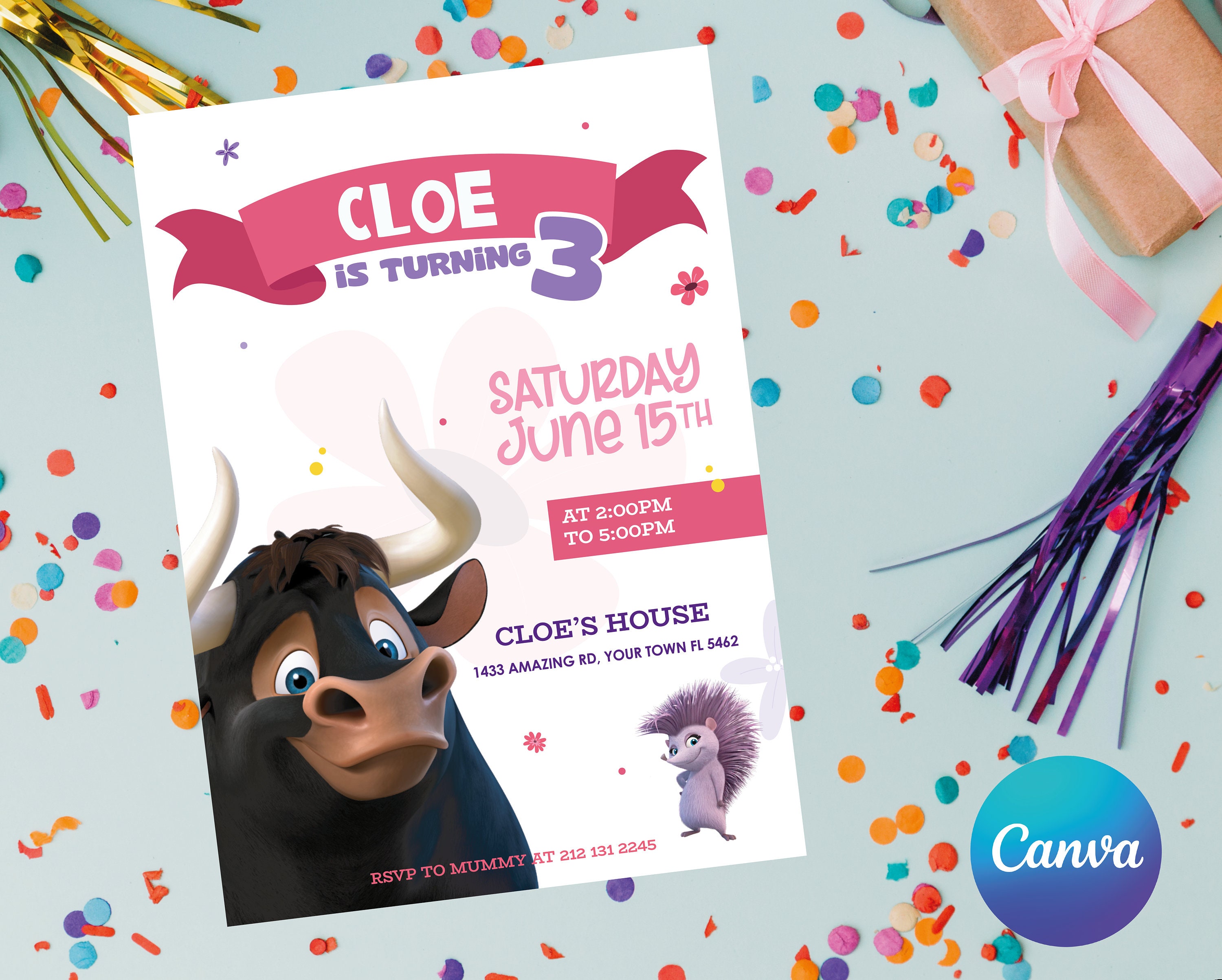 Ferdinand Invitation | Kids Invitation | Digital Party Invite | Modern