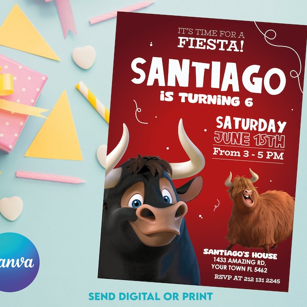 Ferdinand Invitation | Kids invitation | Digital Party Invite | Modern Birthday Template Printable | Editable in Canva