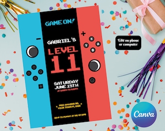 Nintendo Switch Invitation | Kids invitation | Digital Party Invite | Modern Birthday Template Printable | Editable in Canva