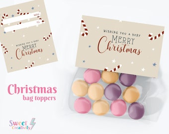 Printable Merry Christmas bag toppers | cute Christmas cookie toppers, Cute christmas candy toppers | instant download