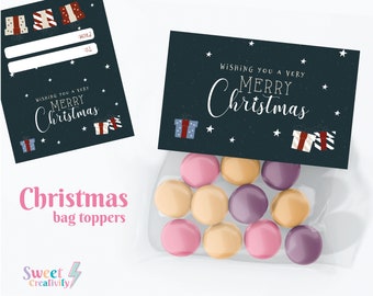 Printable Merry Christmas bag toppers | cute Christmas cookie toppers, Cute christmas candy toppers | instant download