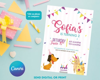 Animals Invitation | Kids invitation | Digital Party Invite | Modern Birthday Template Printable | Editable in Canva
