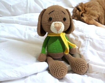 犬の編みぐるみ編み図、簡単なペット動物（PDFパターン）